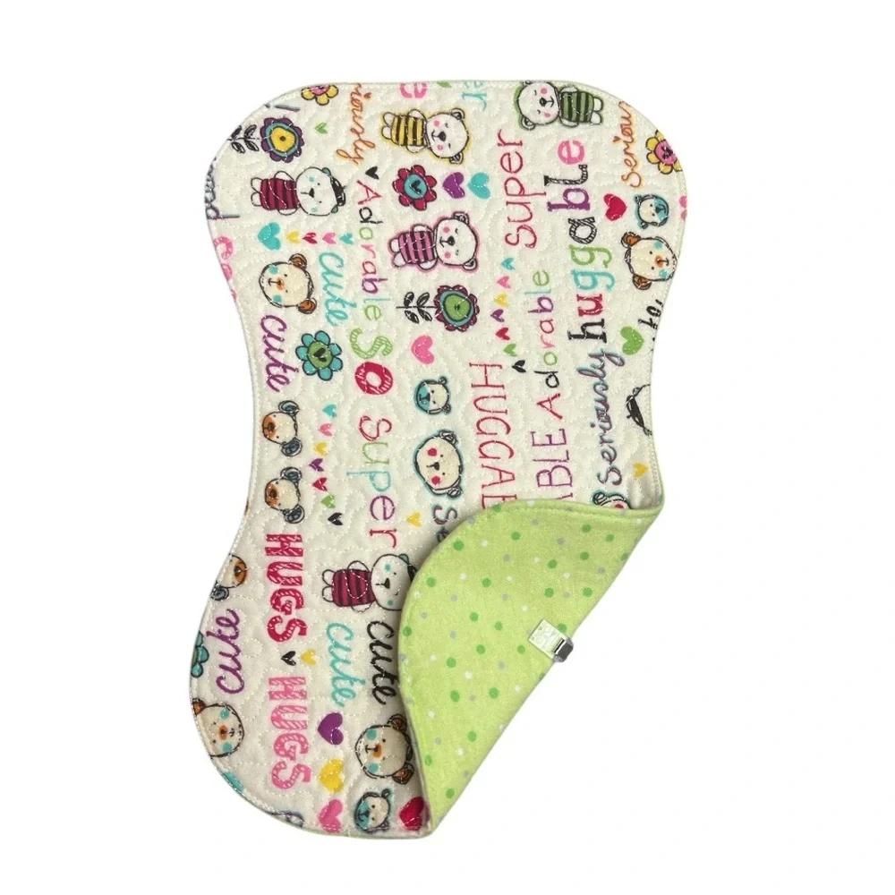 Hand Crafted Flannel Burp Cloth Contoured Padded Fabric Quilted Reversible